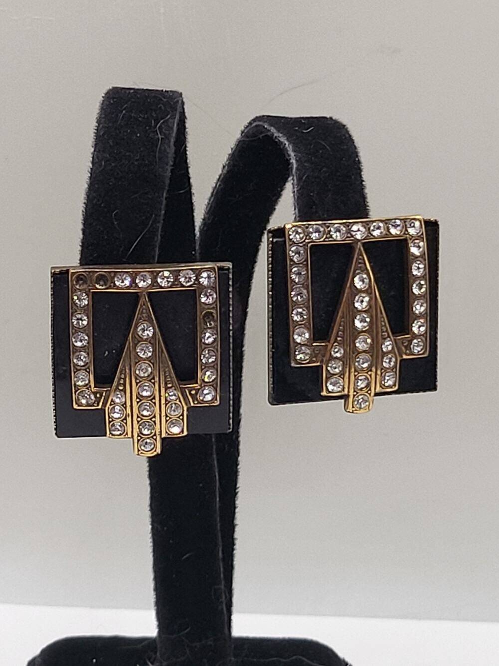 Vintage Ermani Bulatti Art Deco Style Rhinestone Earrings Signed 1"